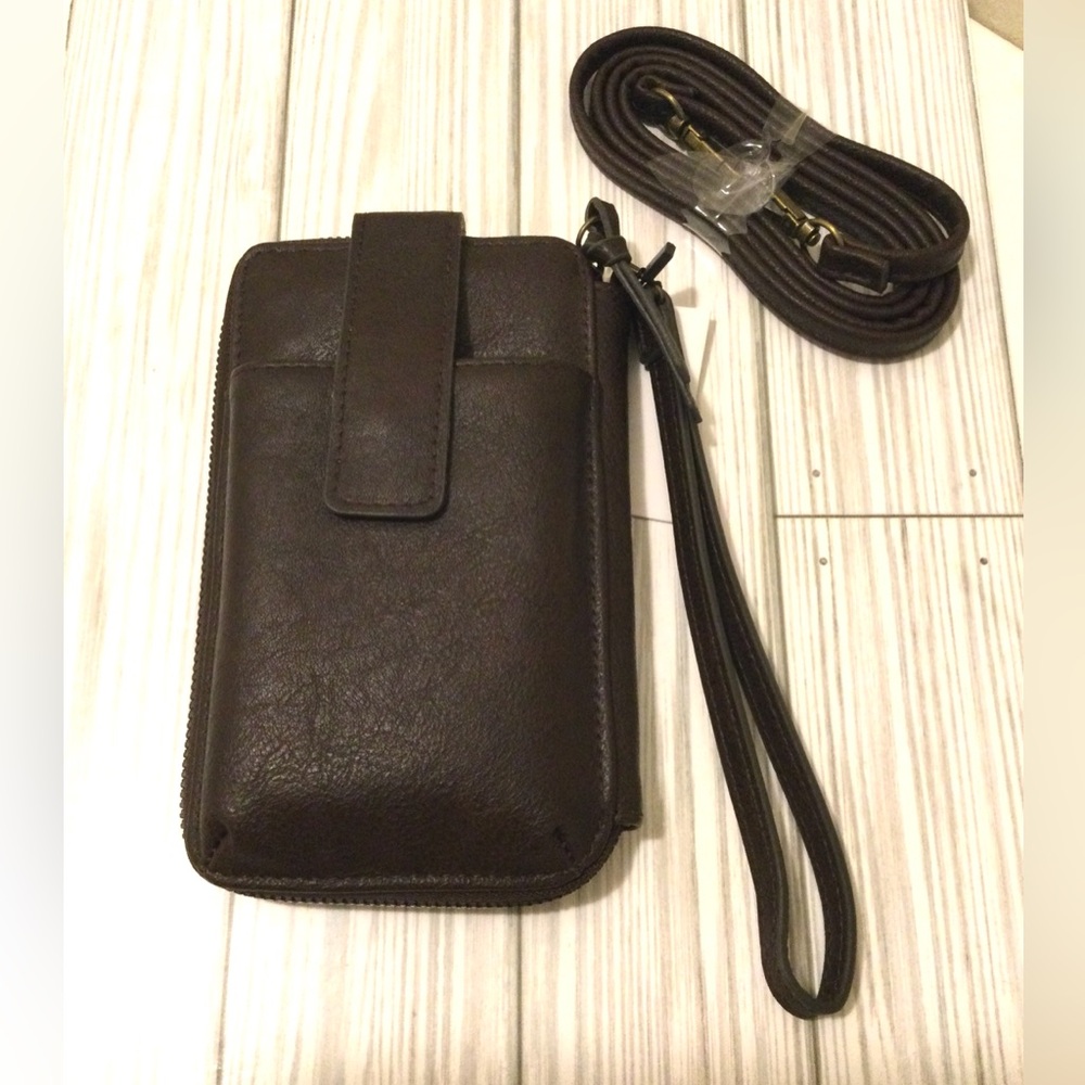 Brown Faux Leather ( RFID)Crossbody Wallet/ Wristlet